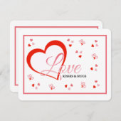 Rode hart houdt van kussen en knuffels valentijns feestdagenkaart (Voorkant / Achterkant)