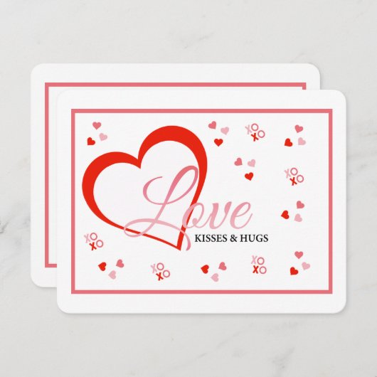 Rode hart houdt van kussen en knuffels valentijns feestdagenkaart (Voorkant / Achterkant)