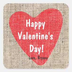 Rode Hart Jute Zakelijke Valentijnskaart Huwelijks Vierkante Sticker