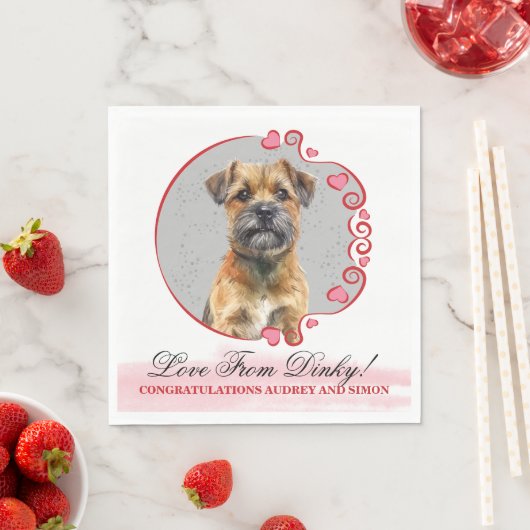 Rode Hart Krans Border Terrier Hond Foto Servet (Insitu)