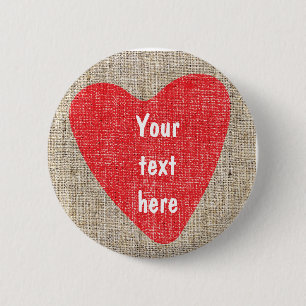 Rode Hart Landelijke Landelijke Huwelijks Valentij Ronde Button 5,7 Cm