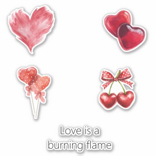 Rode Hart Liefde Brandende Vlam Sticker (Voorkant)