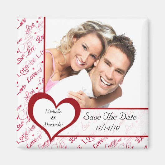 Rode Hart Liefde Foto Save The Date Magnet (Voorkant)