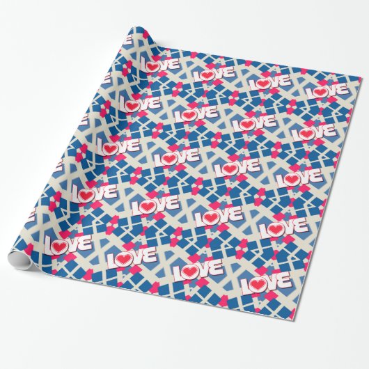 Rode Hart Liefde geometrisch patroon inpakpapier (Uitgerold)