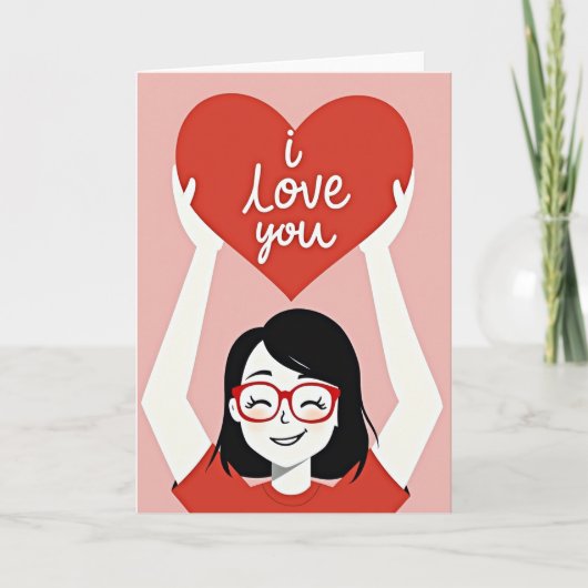 Rode Hart Liefde Nep Goud Folie Kaart (Voorkant)