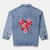Rode Hart Liefde roze Bloemen Valentijnsdag Vrouwe Denim Jacket (Achterkant)