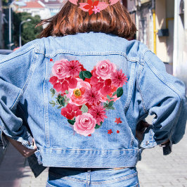 Rode Hart Liefde roze Bloemen Valentijnsdag Vrouwe Denim Jacket
