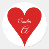 Rode Hart Liefde Valentijnsdag Naam & Monogram Ronde Sticker (Voorkant)