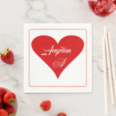 Rode Hart Liefde Valentijnsdag Naam & Monogram Servet (Insitu)