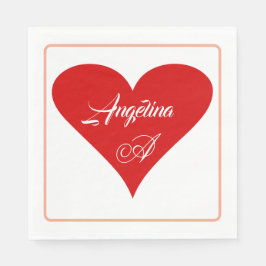 Rode Hart Liefde Valentijnsdag Naam & Monogram Servet