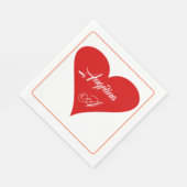 Rode Hart Liefde Valentijnsdag Naam & Monogram Servet (Hoek)
