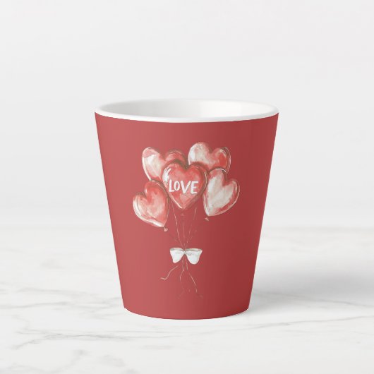 Rode Hart Liefdesballonnen Latte Mok (Voorkant)