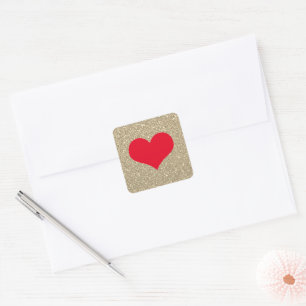 Rode Hart Liefdevolle Valentijnsdag Rustieke Goude Vierkante Sticker