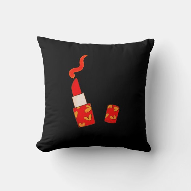 Rode Hart Lippenstift Pop Art Design Kussen (Voorkant)