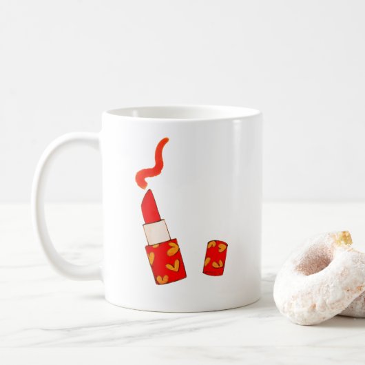 Rode Hart Lipstick Pop Art Design Koffiemok (Met donut)