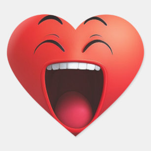 Rode Hart met Cartoon Gezicht dat Lacht Sticker