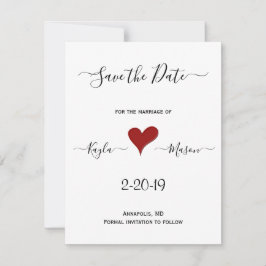 Rode Hart | Met de Hand Geschreven Huwelijksaanpas Save The Date