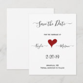 Rode Hart | Met de Hand Geschreven Huwelijksaanpas Save The Date (Voorkant / Achterkant)