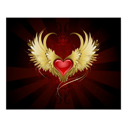 Rode Hart met Gouden Vleugels Perfect Poster (Voorkant)