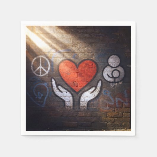 Rode Hart met Handen Graffiti Op een Bakstenen Muu Servet (Voorkant)