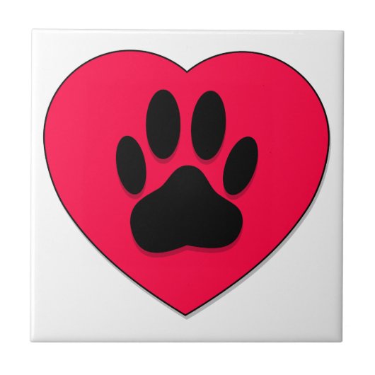 Rode Hart Met Hond Pootafdruk Huisdier Tegeltje (Voorkant)