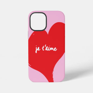 Rode hart met je t’aime-tekst op roze achtergrond iPhone 12 mini hoesje
