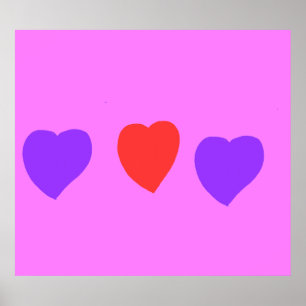 Rode Hart met Paarse Harten op Roze Poster