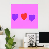 Rode Hart met Paarse Harten op Roze Poster (Thuiskantoor)