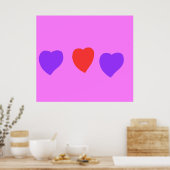 Rode Hart met Paarse Harten op Roze Poster (Keuken)