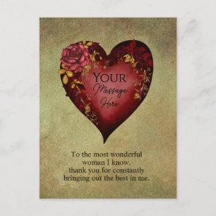 Rode Hart Met Rozen Bewerkbaar Briefkaart