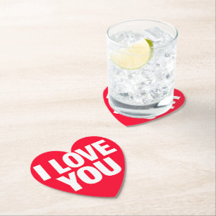 Rode Hart met Witte "I LOVE YOU" Typografie Kust Kartonnen Onderzetters