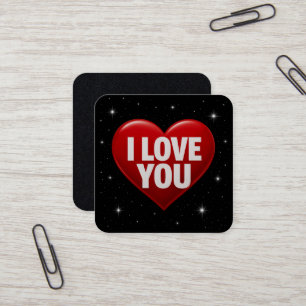 Rode Hart met witte "I LOVE YOU"-typografie Kust Vierkante Visitekaartje