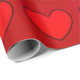 Rode Hart met Zwarte Schaduw Omlijning Cadeaupapier