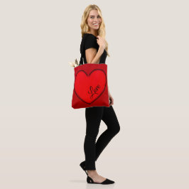 Rode Hart met Zwarte Schaduw Omlijning Tote Bag