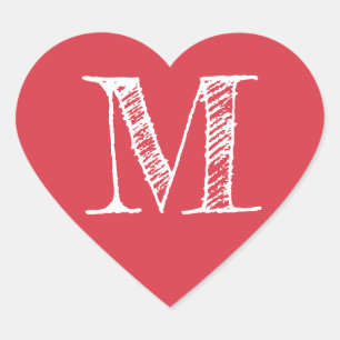 Rode Hart Minimalistische Monogram Initiaal Sticker