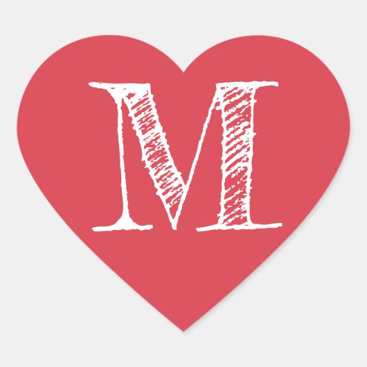 Rode Hart Minimalistische Monogram Initiaal Sticker (Voorkant)