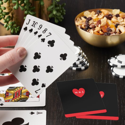 Rode Hart Monogram Paar Gift Valentijnsdag Pokerkaarten (Insitu)