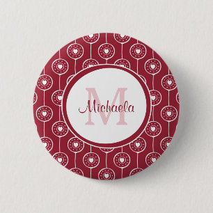 Rode Hart Monogram Ronde Button 5,7 Cm
