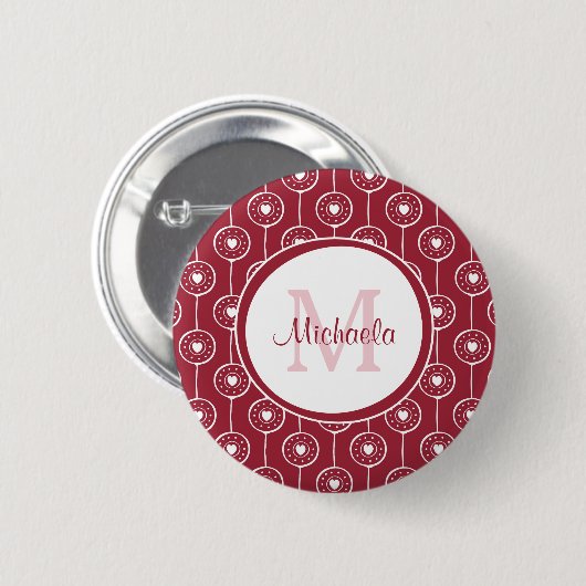 Rode Hart Monogram Ronde Button 5,7 Cm (Voorkant /achterkant)