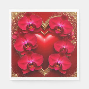 Rode Hart Omringd door Elegante Orchideeën Servet