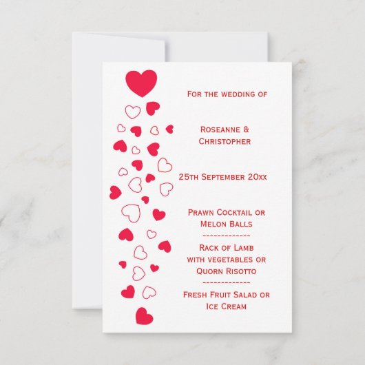 Rode Hart Ontwerp Valentijnsdag Trouwmenu Kaart (Achterkant)