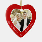 Rode Hart Onze Eerste Kerstboomversiering Keramisch Ornament (Rechts)
