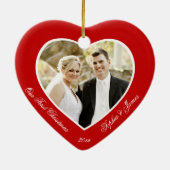 Rode Hart Onze Eerste Kerstboomversiering Keramisch Ornament (Achterkant)