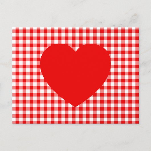Rode Hart op Rode Gingham Briefkaart (Voorkant)