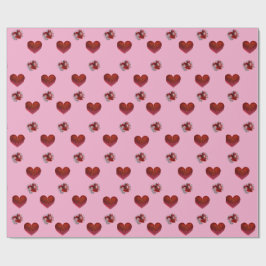 Rode hart op roze achtergrond Inpakpapier liefde