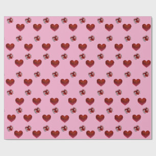 Rode hart op roze achtergrond Inpakpapier liefde