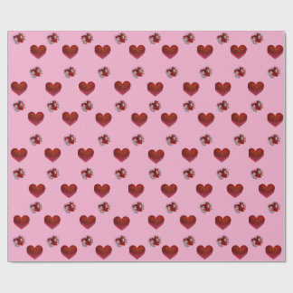 Rode hart op roze achtergrond Inpakpapier liefde