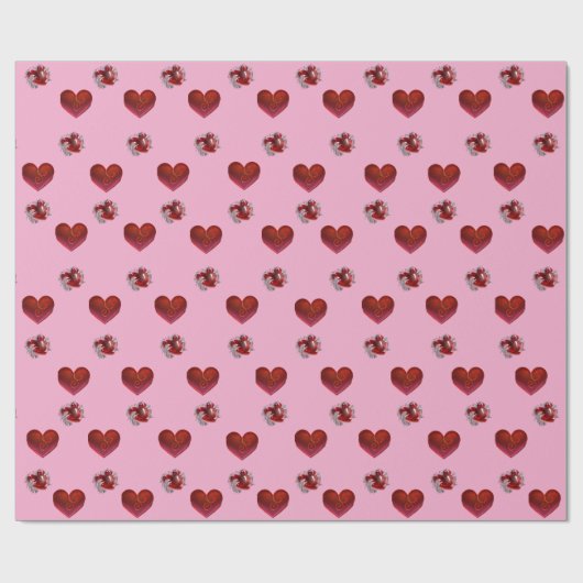Rode hart op roze achtergrond Inpakpapier liefde (Vlak)