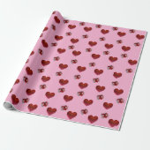 Rode hart op roze achtergrond Inpakpapier liefde (Uitgerold)