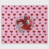 Rode hart op roze achtergrond Inpakpapier liefde (Vlak)